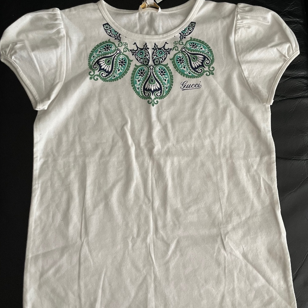 Gucci Short Sleeve Shirt Girls Size 8 White Paisley Graphic